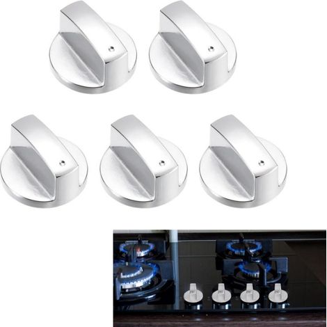 Poignées de cuisinière à gaz 5 pièces, universelles 6mm, boutons de remplacement robustes en métal argenté pour cuisinière, table de cuisson et fours (1/5)