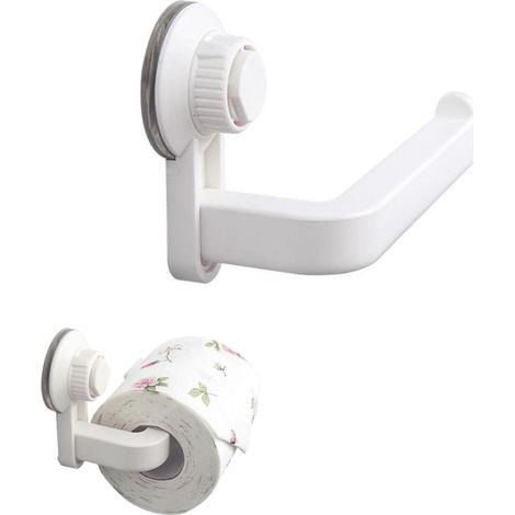 Porte-papier toilette mural avec ventouse - Forte adhérence - Pour salle de bain et cuisine - Blanc (1/5)