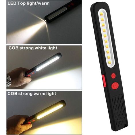 Lampe de Travail LED Rechargeable, Lumière combinée Double Couleur Lampe d'inspection 2 en 1 et 3 W COB LED Torche Lampe avec Double Magnétique pour Auto Garage Atelier Camping Bricolage etc (1/5)