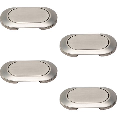 4 poignées de tiroir/porte escamotable, anneau encastré, alliage de zinc, 73x38x5 mm, entraxe 64 mm, pour meubles cuisine et salle de bain (1/5)