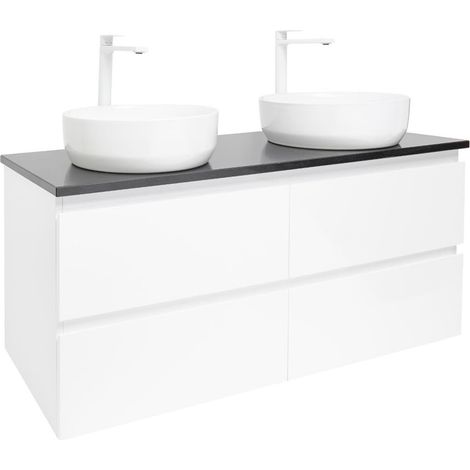 Ensemble meuble avec 2 vasques et plan et 2 mitigeurs - SAT - B-Way - 119x50x45 - Blanc