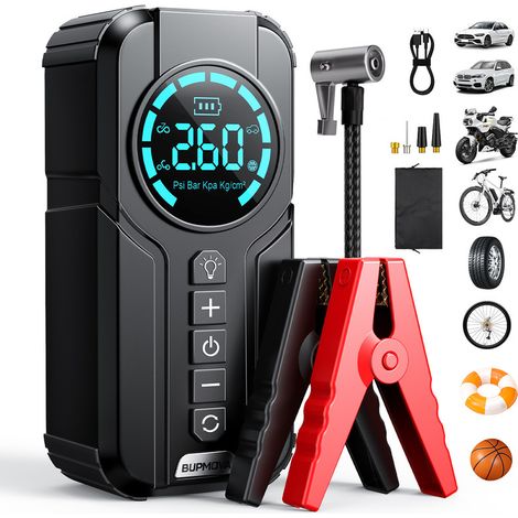 Démarreur de batterie portable 8000A – Compresseur 150PSI, batterie externe 80,66Wh, lampe LED 3 modes, écran LCD – Pour voiture, moto, camion (1/5)