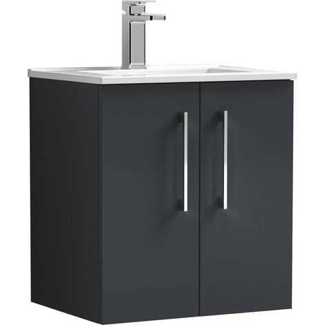 Balterley Modern Bathroom 2 Soft Close Door & Minimalist Wall Hung Vanity Unit Basin, Dark Grey, 345mm (1/4)