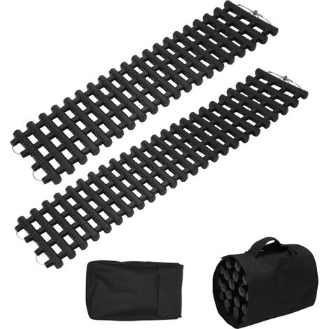 SWANEW 2X tavole di trazione con materiale TPR, tavole di recupero per veicoli fuoristrada/autovetture/pickup/SUV, coppia di tappetini per la trazione degli pneumatici, borse di stoccaggio, corte, ner