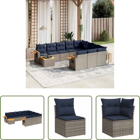 vidaXL Rattanmöbel - 11-tlg. Garten-Sofagarnitur mit Kissen Grau Poly Rattan (1/5)