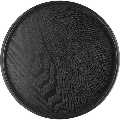 Bandeja redonda de madera maciza para servir té, café, aperitivos, comida y comidas. Bandeja de madera antideslizante con bordes elevados (30 cm). (1/5)
