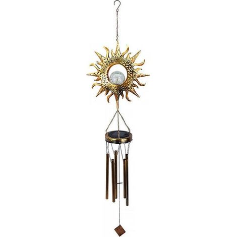 Carillon éolien solaire avec lumières LED, guirlande lumineuse décorative suspendue pour jardin ou extérieur, style soleil (1/5)