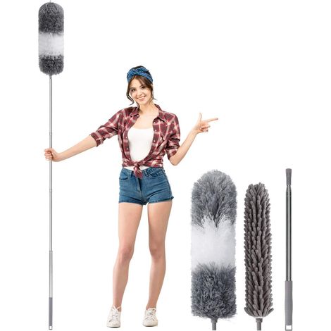 Plumeau Poussière, Plumeau Télescopique Microfibre Brosse avec Poignée en Extensible Acier Inoxydable 255cm Grand, Lavable Duster pour Éliminer la Poussière Toile d'Araignées (1/5)