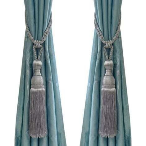 1 pair of braided rope tassel curtain tiebacks with decorative loop (grey)
