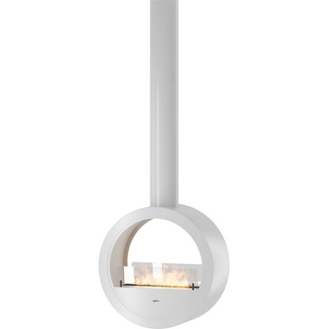 Camino a Bioetanolo Sospeso 218,7xØ70x35 cm Incyrcle 2Side Bianco con Vetro (1/5)