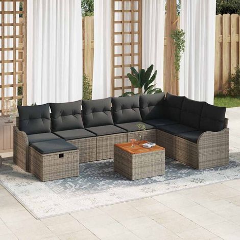 vidaXL Set Divano da Giardino 9 pz Grigio Poly Rattan (1/5)