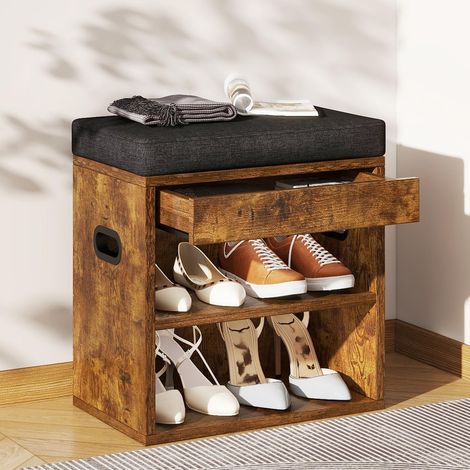 Banc Chaussures Entrée avec Coussin et Tiroir Marron Rustique HSC002H (1/5)