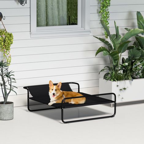 Lit pour chien - housse en treillis - 29 x 91 x 69 cm - cadre en acier - noir - construction surélevée