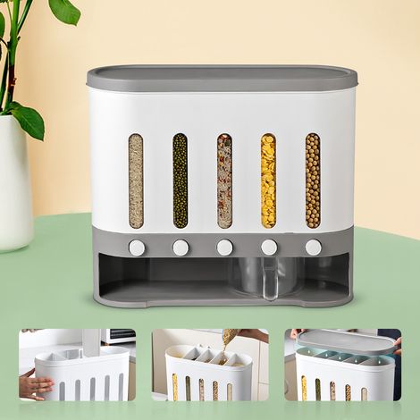 YISSALE – Distributeur de céréales 10 l - En plastique - 5 grilles - Avec couvercle - Boîte de rangement - Distributeur de réservoirs avec verre doseur (1/5)