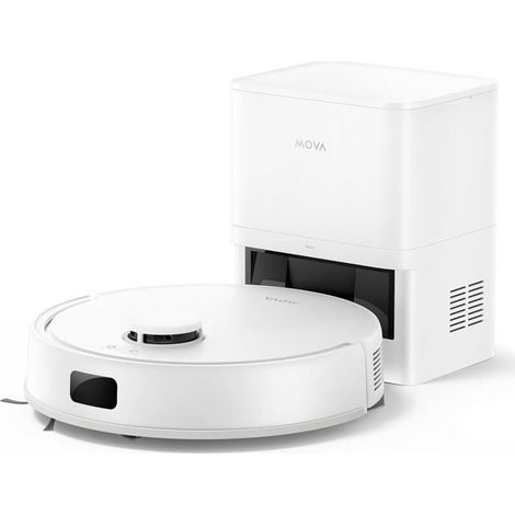 Aspiratore Robot Mova E20 Plus 2-in-1 con Lavaggio e Aspirazione, Auto-vidangeabile fino a 90 Giorni, Navigazione LDS, Potenza 5000 Pa, Design Moderno e Compatto, Bianco