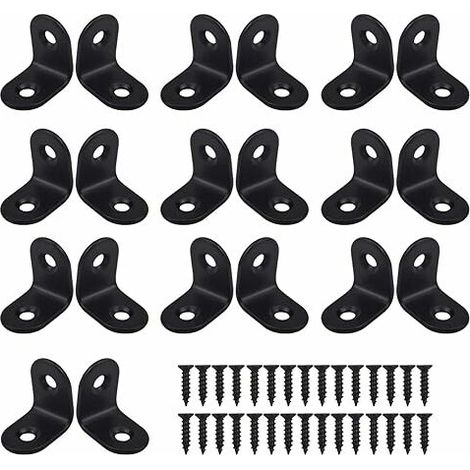 AGE Equerre de Fixation Noir Angle Droit Support en forme de L Metalliques Equerres avec Vis pour Bois Meubles Placard Support 20 Pièces 20 20 16mm (1/5)