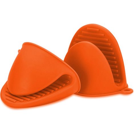 Confezione da due mini guanti in silicone arancione resistenti al calore (1/2)