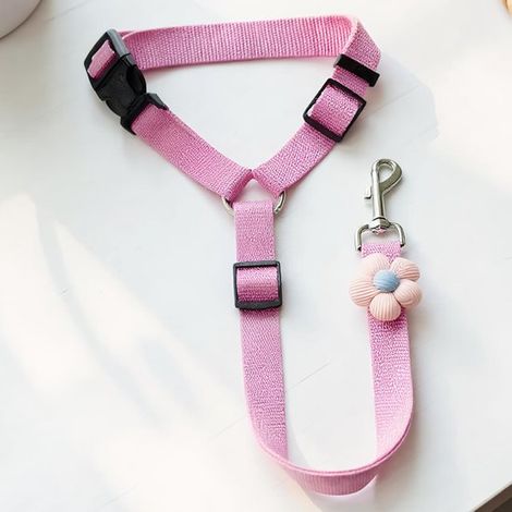 Autosicherheitsgurt für Hunde – Haustier-Sicherheitsgurt – Sicher unterwegs – Doppeltes Verriegelungssystem – Verstellbar – Rosa (1/5)