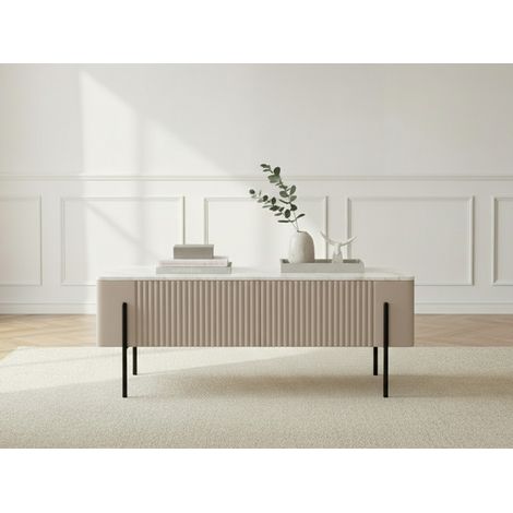 BOBOCHIC - Table basse 2 tiroirs 100 cm MATHILDE plateau effet marbre et pieds noirs Beige (1/5)
