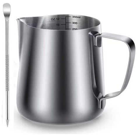 350ml Pot à Lait 304 Acier Inoxydable Pichet à Lait Gravure Gradué à L'intérieur pour Faire Mousse Le Lait,Des Capuccinos,des Jus ou Autre (1/5)