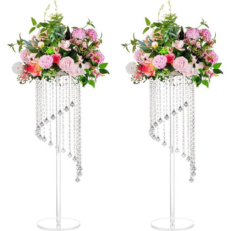 Vases Acrylique Centres Table Mariage 2 Pièces 80cm Haut Support Vase Fleurs Géométrique Transparent pour Décorations Table Centre Cristal - Présentoirs Fleurs Colonne pour Fête Mariage (1/5)