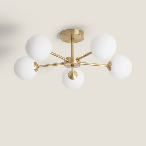 Lampada da Soffitto Metallo eVetro Moonlight Brass 5 Faretti Oro
