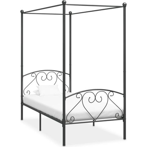 Cadre de lit à baldaquin sans matelas gris métal 100x200 cm (1/5)