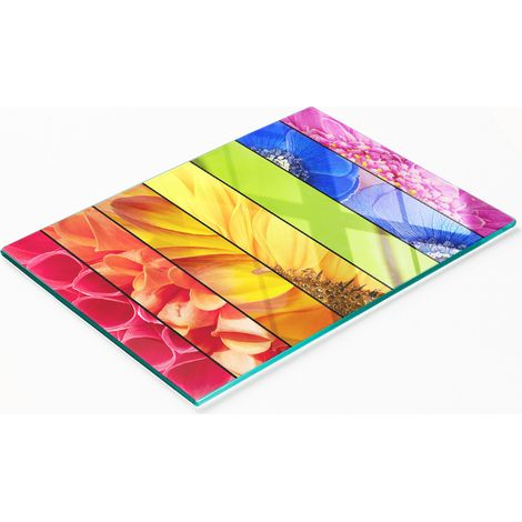 Tabla decorativa de cristal para servir aperitivos con flores de colores, 80x52 cm