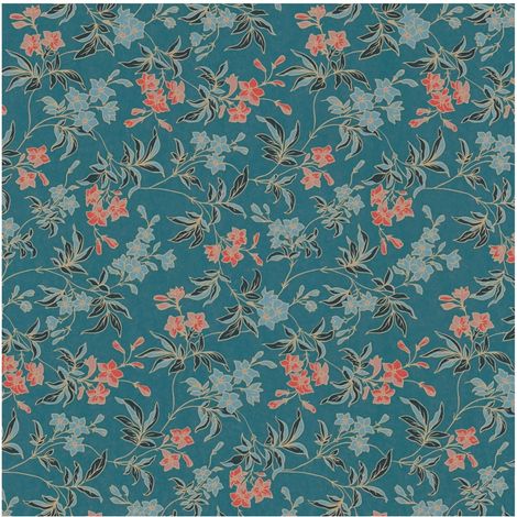 Flowers wallcovering wall Profhome 390634 non-woven wallpaper smooth with floral ornaments matt blue teal orange yellow black 5,33 m2 (1/5)
