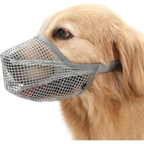 Soft Mesh Muzzle for Small Medium Large Dogs Labrador German Shepherd, Breathable Adjustable Mouth Guard for Biting Chewing Scavenging, Allows Panting and Drinking(Grey, L) (1/5)