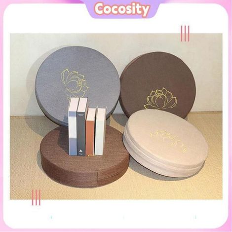 Cocosity coussin de sol Coussin de méditation rond en mousse dure, coton et lin, amovible, lavable, vente textiles Lac Bleu Beige (1/5)