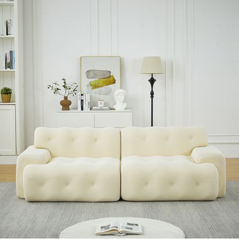 Divano 2 posti modulare in tessuto beige 224 cm OKMYHOME (1/5)