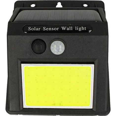 Luce Led COB Da Parete Con Pannello Solare Sensore Movimento e Crepuscolare 0,65W IP65 Nero Esterno per Giardino