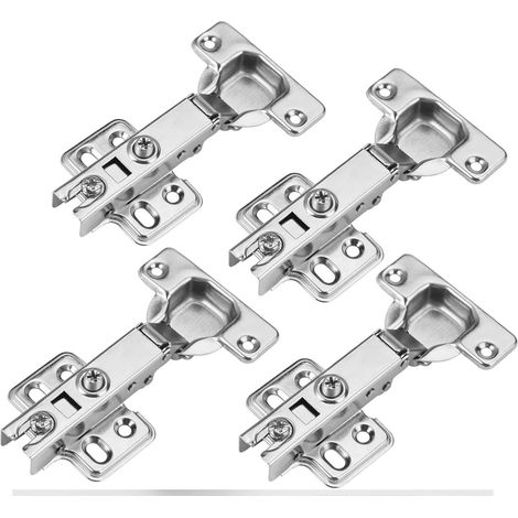 Bisagra para puerta de armario de 4 piezas con mecanismo de cierre suave, para puerta de cocina con apertura angular, 10,7 x 6,1 cm, acero laminado en frío, color plata. (1/5)