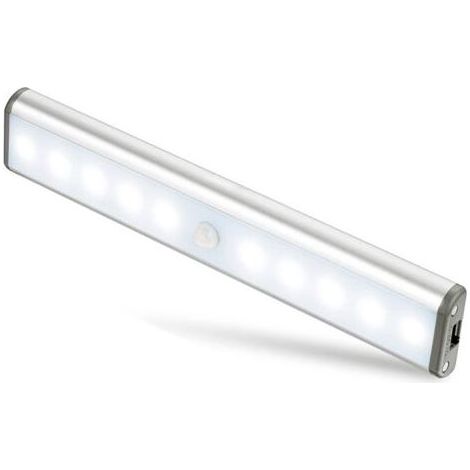 -Lampes 10 LED, Sans Fil, Rechargeable par USB, Aimanté, Détecteur de Mouvement, Portable. Lumière de Placard, Baladeuse de Secours, Veilleuse Enfant, Appoint,Argent (1/5)