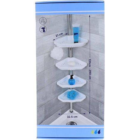 Teleskopische säule aus aluminium + 4 regale ps + 1 seifenschale - weiss - Tendance