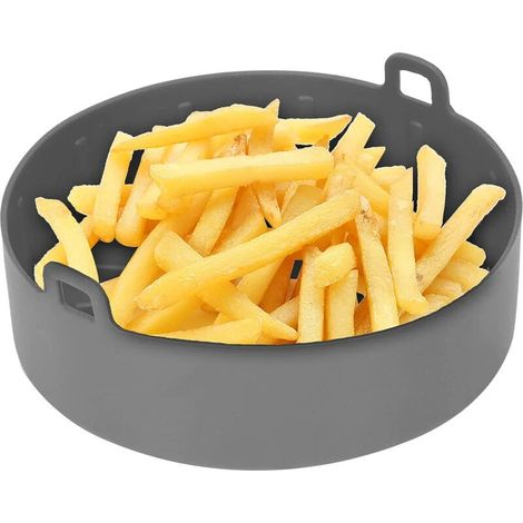 Pot en silicone Air Fryer,,Panier en Silicone pour Accessoires de Friteuse, Panier en Silicone Réutilisable pour Friteuses à Air, Four micro-onde, Four, Diamètre: 19 cm(Gray) (1/5)