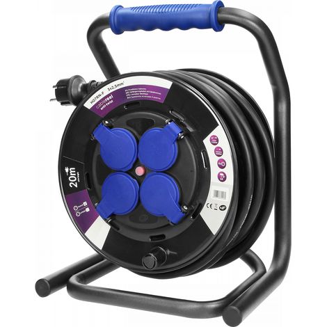 Enrouleur électrique 40m – 4 prises étanches IP44 16A – Câble HO7RNF 3G2,5mm² résistant aux UV – Certifié NF