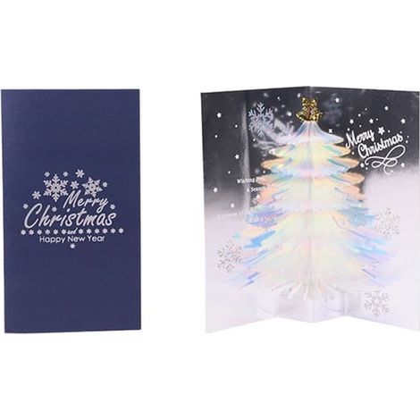 Lot de 2 cartes de vœux de Noël 3D, sapin de Noël féérique vert (1/5)