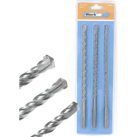 3 forets à béton 260mm SDS Jeu de mèches torsadées pointes au carbure de tungstène 8, 10 et 12mm