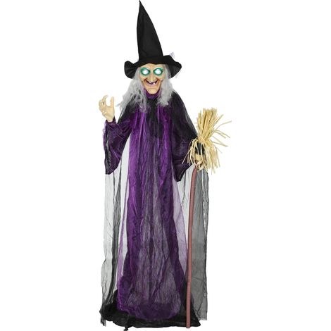 Outsunny Voice Activated Halloween Animatronics Standing Witch, Purple (1/5)