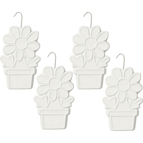 Set 4 Evaporatori d'acqua per termosifoni in ceramica Bianca a forma di fiori - mis. 10,5x3,5x16cm - Umidificatori per termosifone con gancio a S (1/5)