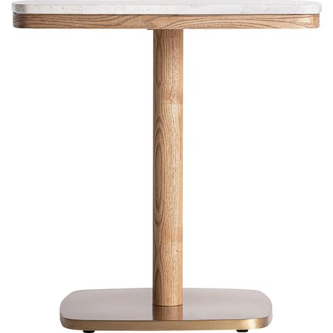 Table de bar art déco en terrazzo blanc - blanc terrazzo, chêne beige et acier doré (1/3)