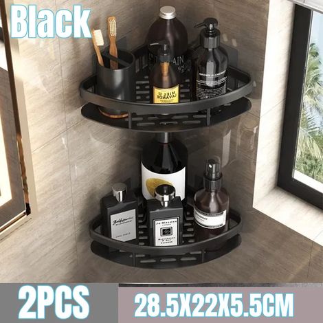 (B-Noir-2PCS) Étagère de salle de bain/rangement de cuisine en alliage d'aluminium, étagère de douche, accessoires de salle de bain, étagère murale sans perçage (1/5)
