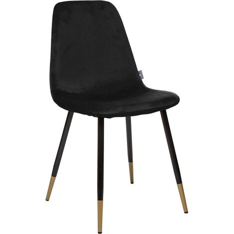 Atmosphera – Chaise de table en velours noir – Pieds en métal noir finition dorée – Dimensions 45x51x86cm – Hauteur d'assise 48cm (1/8)