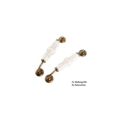 Ensemble de 2 poignées de porte en céramique à motif craquelé, avec vis, pour armoires, buffets, tiroirs, entraxe de 128 mm, marque LangRay. (1/5)