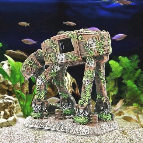 Decoración para acuario, casita de poliresina, adorno para pecera de resina no tóxica, decoración de cueva con forma de avión robot roto, hábitat para acuario de poliresina (1/5)