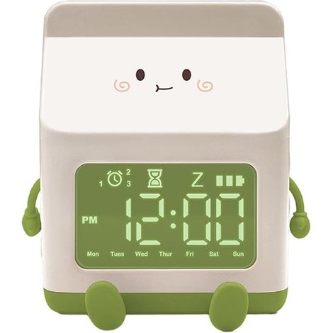 Alarma con memoria de cartón de leche, reloj despertador electrónico dedicado a un reloj despertador digital para niños y personas que duermen profundamente. (1/5)