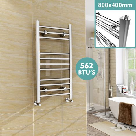 ELEGANT 800 x 400 mm Chrome Efficient Rads Flat Panel Towel Rail Radiator Bathroom Heated + Chrome Thermostatic Radiator Valves