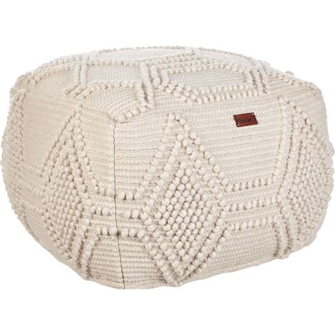 Pouf poggiapiedi moderno tessuto a mano in lana 60 x 60 x 40 cm Beige Choim (1/5)